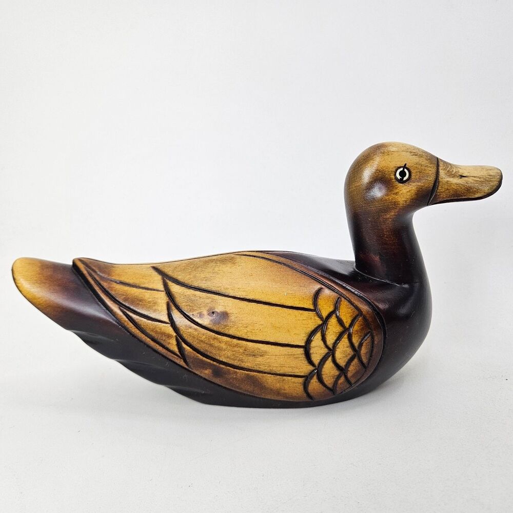 Vintage Hand Carved Wooden Duck Decoy Figurine Sculpture Home Decor 1991 Signed